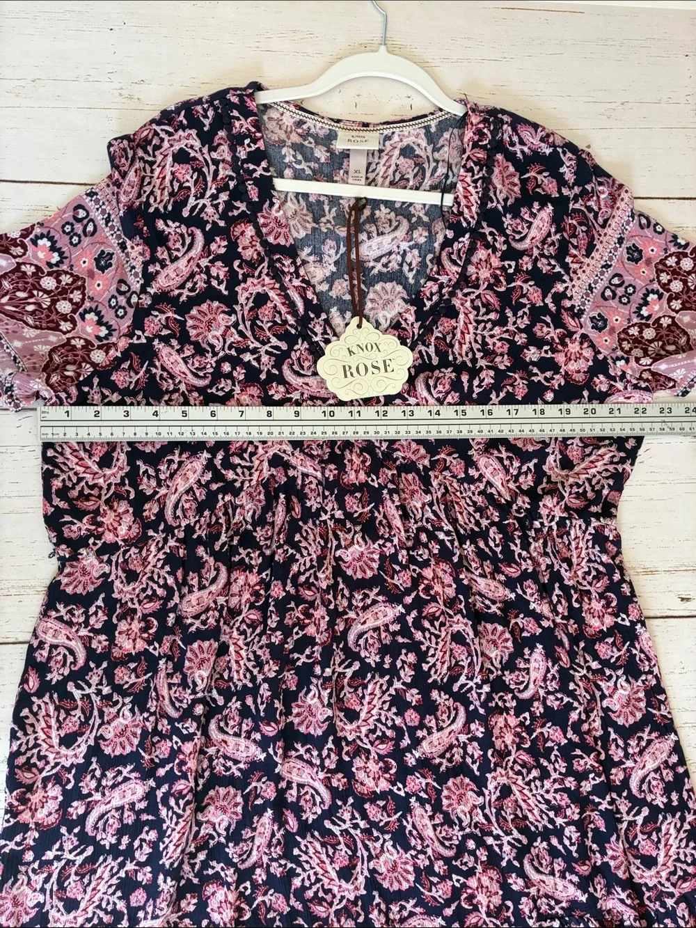 Knox Rose Navy & Pink Floral/Paisley Patterned V-Neck Dress, size XL, NWT - Picture 14 of 16